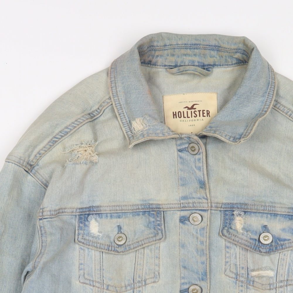 Hollister Mens Blue Jacket Size L Button - Distressed