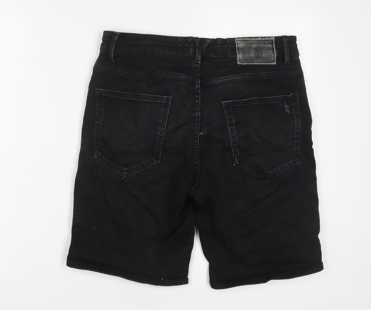 Pull&Bear Mens Black Cotton Bermuda Shorts Size 32 in L8 in Regular Zip - Distressed