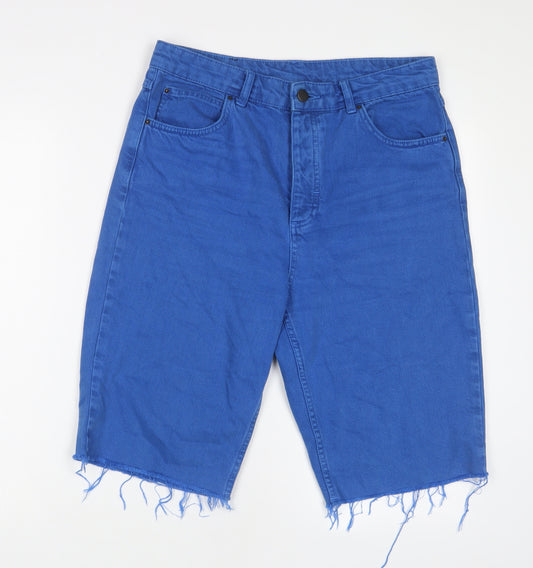 Topshop Womens Blue Cotton Basic Shorts Size 14 L11 in Regular Button