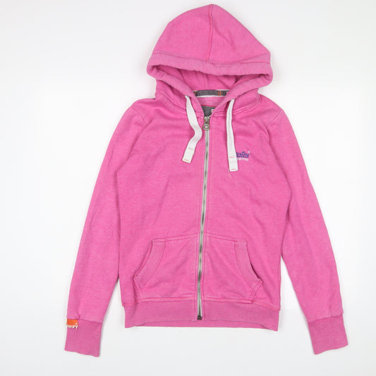 Superdry Womens Pink Cotton Full Zip Hoodie Size S Zip