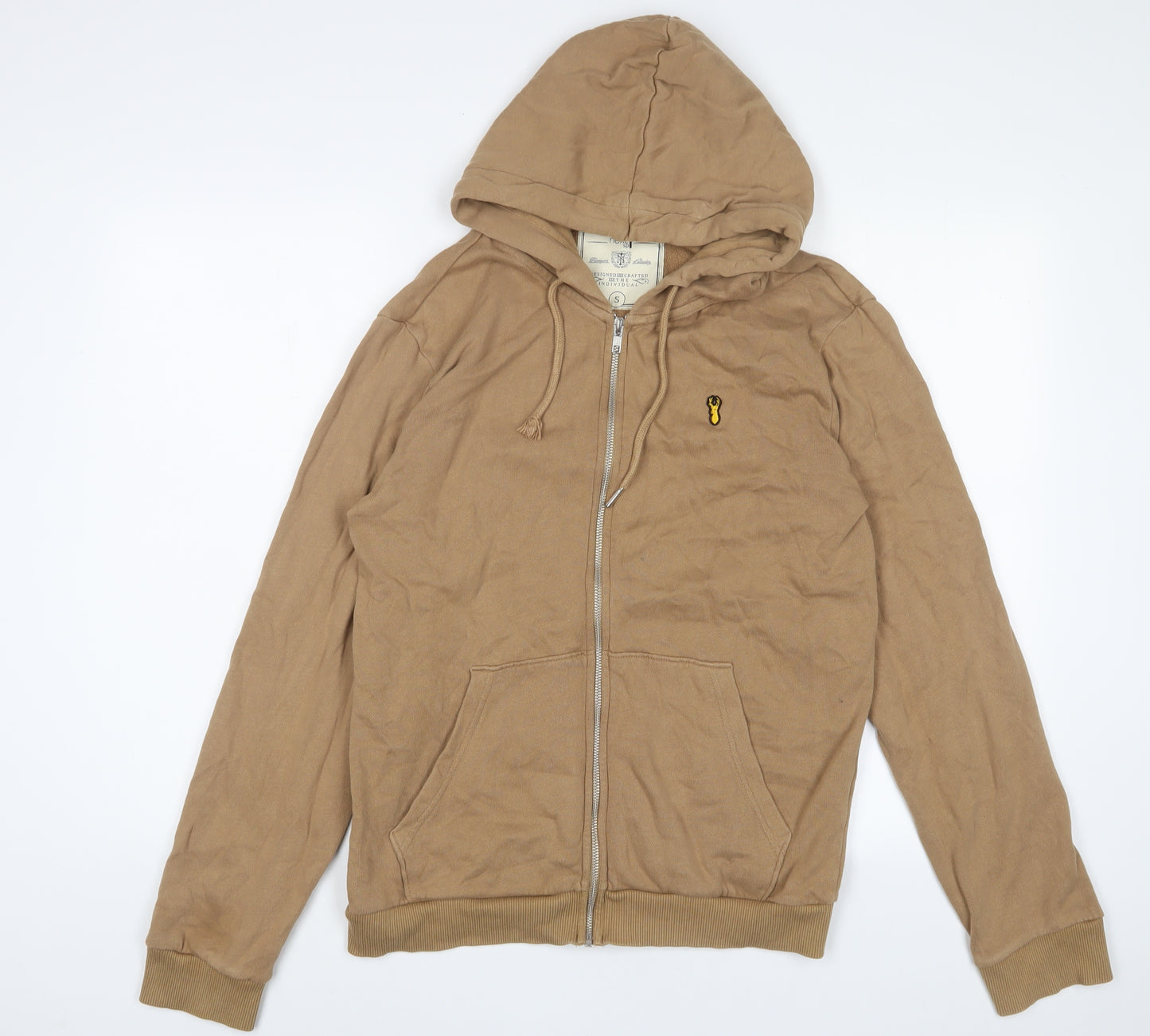 NEXT Mens Brown Cotton Full Zip Hoodie Size S - Logo, Embroidered