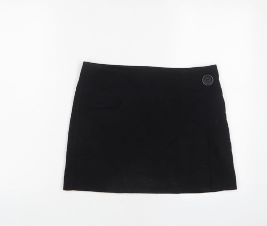 Oasis Womens Black Wool A-Line Skirt Size 10 Button