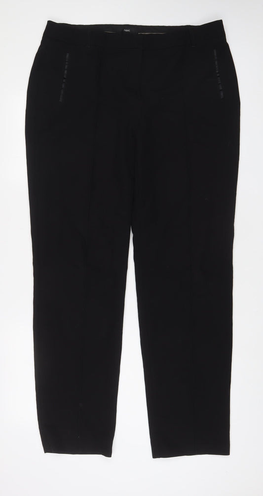 NEXT Womens Black Polyester Trousers Size 16 L33 in Regular Hook & Eye