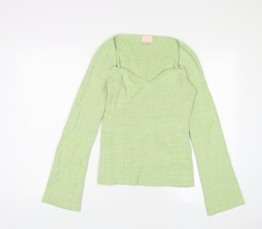 H&M Womens Green V-Neck Viscose Pullover Jumper Size M