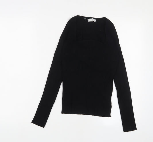 Mango Womens Black Square Neck Acrylic Pullover Jumper Size L - Stretch