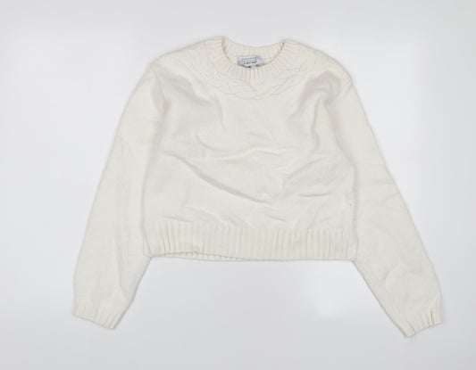 & Other Stories Womens White Round Neck Cotton Pullover Jumper Size XS