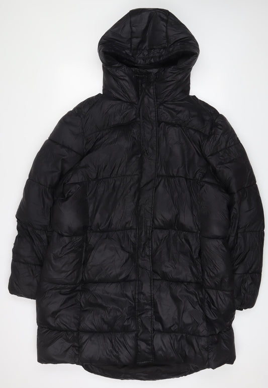 H&M Womens Black Quilted Coat Size XL Zip - Pockets