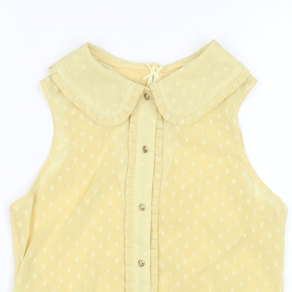 NEXT Womens Yellow Geometric Polyester Basic Button-Up Size 8 Collared - Hearts