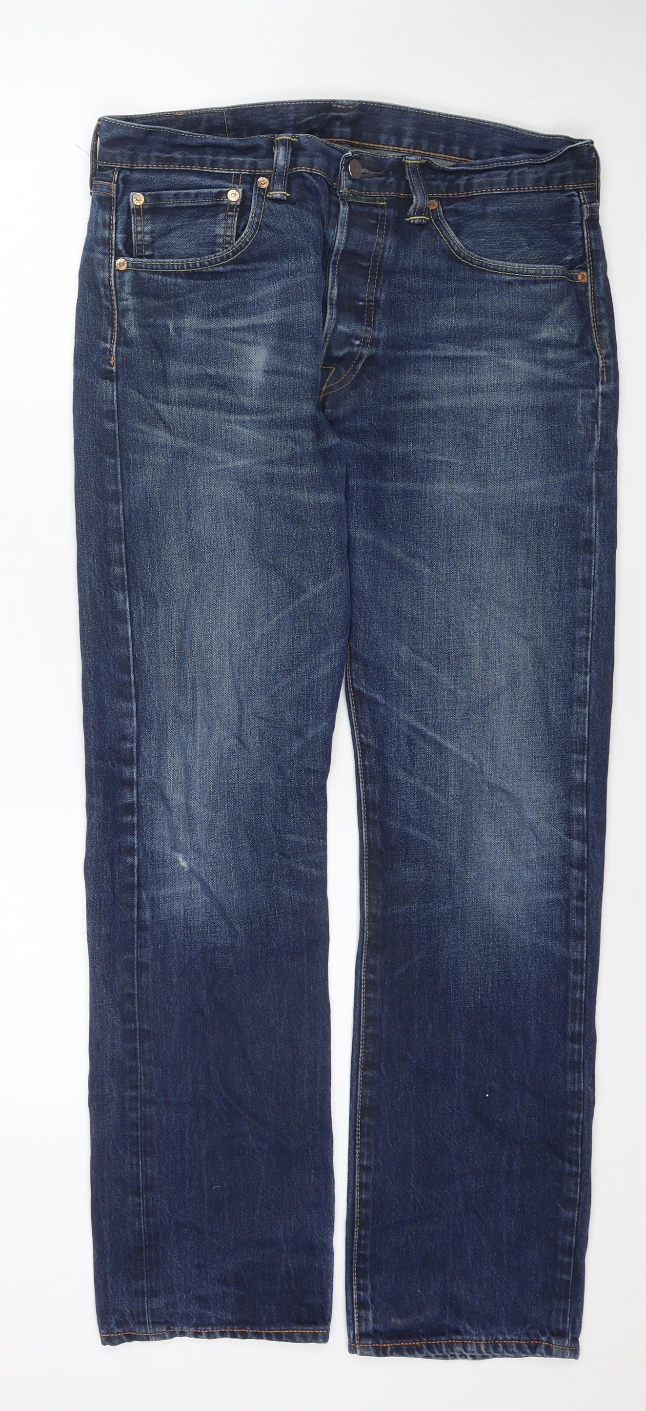 Levi's Mens Blue Cotton Straight Jeans Size 32 in L32 in Regular Zip