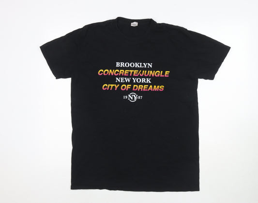 Brooklyn New York Mens Black Cotton T-Shirt Size M Round Neck - Concrete Jungle City Of Dreams 1987