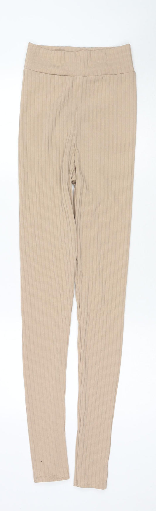 PRETTYLITTLETHING Womens Beige Polyester Pedal Pusher Trousers Size 8 L30 in Regular