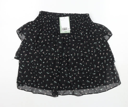 H&M Womens Black Floral Polyester Pleated Skirt Size S