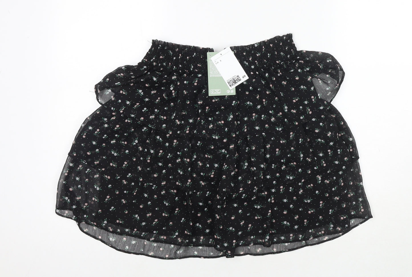 H&M Womens Black Floral Polyester Pleated Skirt Size S