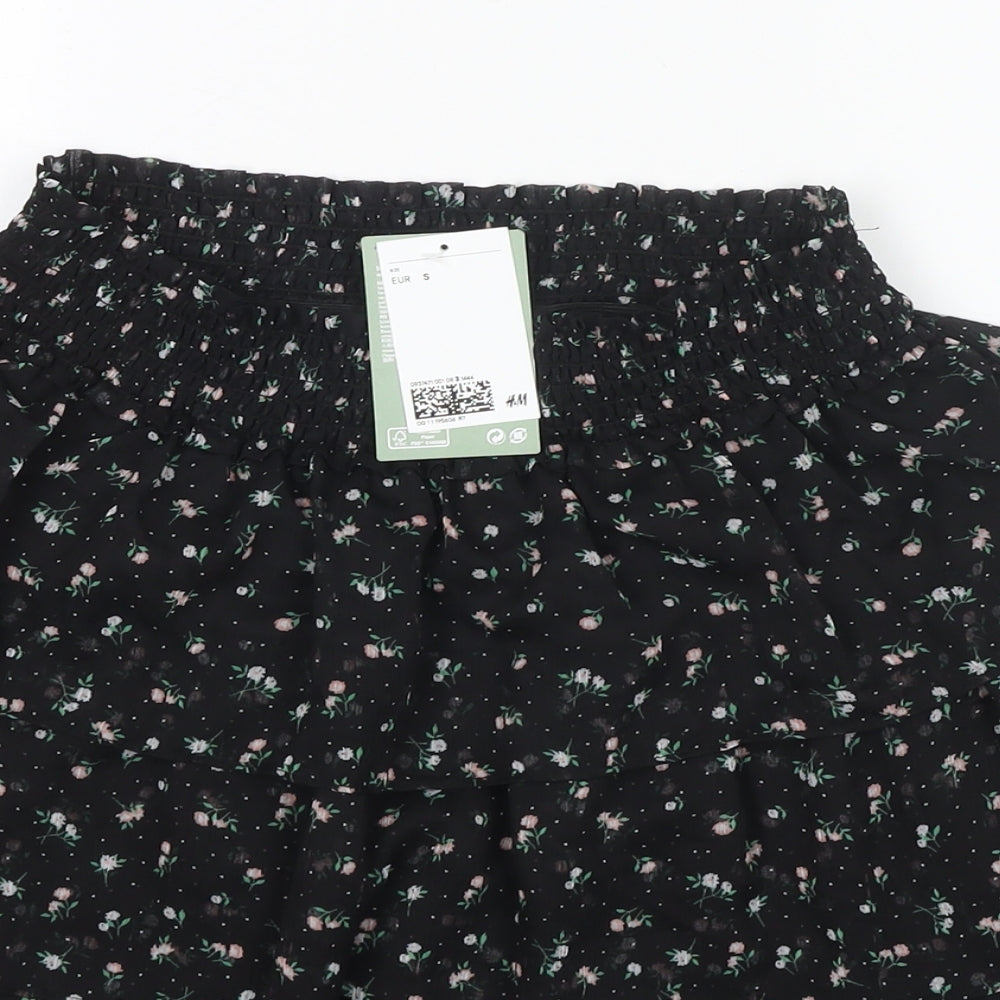 H&M Womens Black Floral Polyester Pleated Skirt Size S