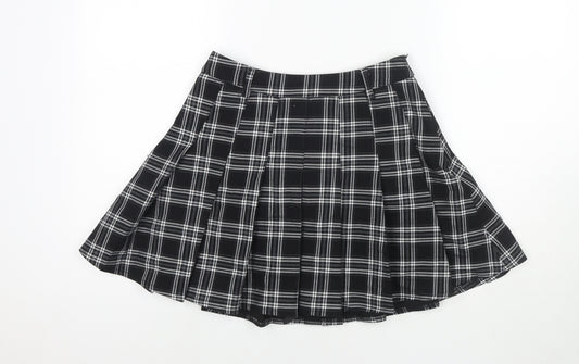 Shufeng Womens Black Check Polyester Pleated Skirt Size M Zip