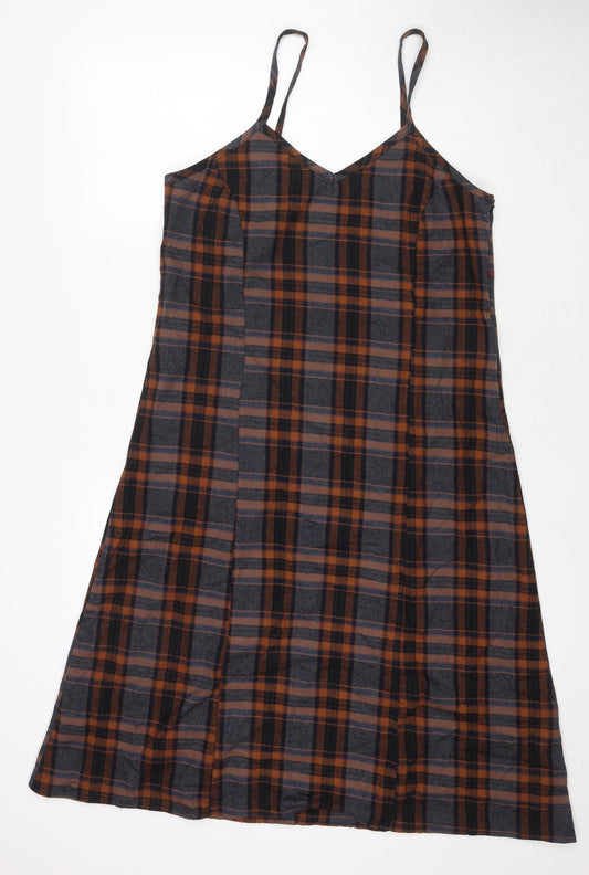 Nasty Gal Womens Brown Check Cotton Tank Dress Size 6 V-Neck Pullover