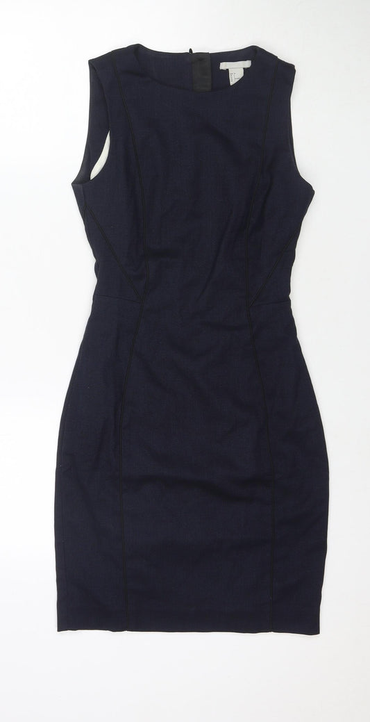 H&M Womens Blue Polyester A-Line Size 6 Round Neck Zip