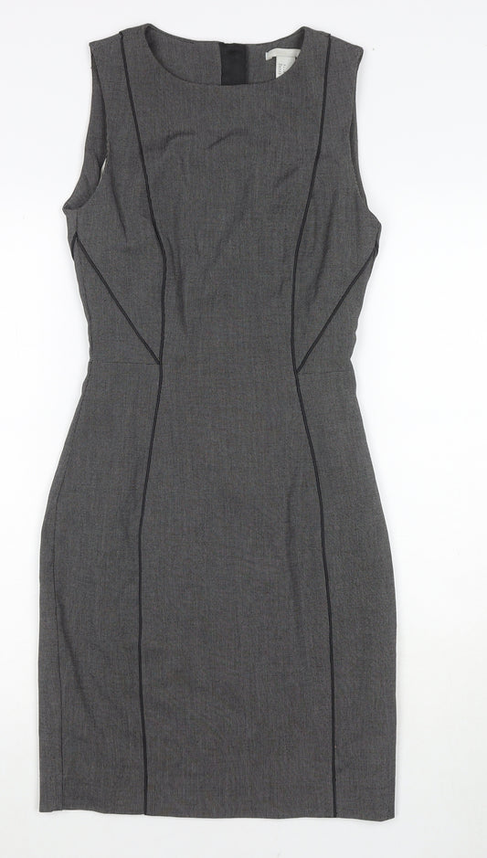 H&M Womens Grey Polyester A-Line Size 6 Round Neck Zip