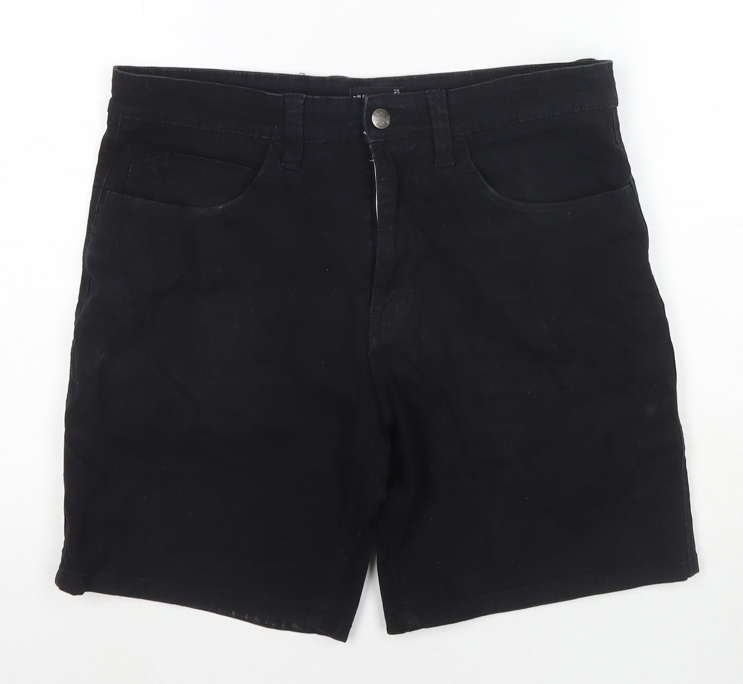 Pull&Bear Mens Black Cotton Bermuda Shorts Size 32 in L8 in Regular Zip