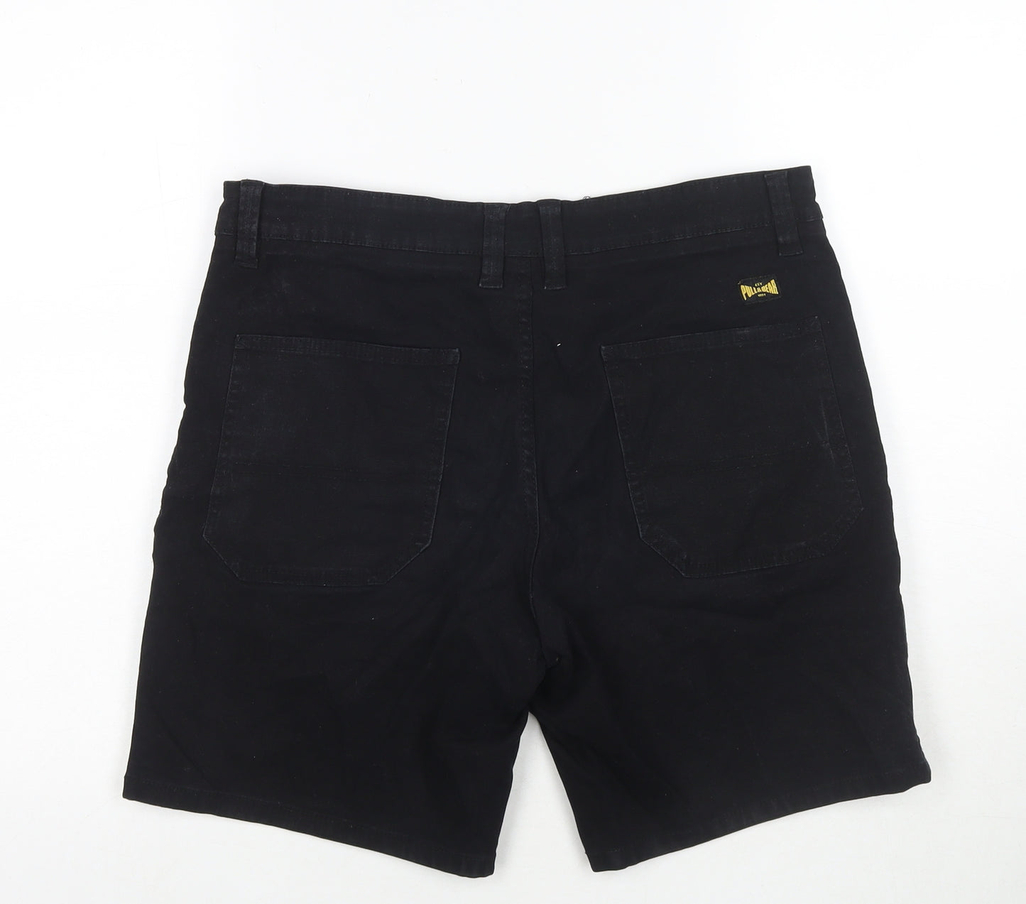 Pull&Bear Mens Black Cotton Bermuda Shorts Size 32 in L8 in Regular Zip