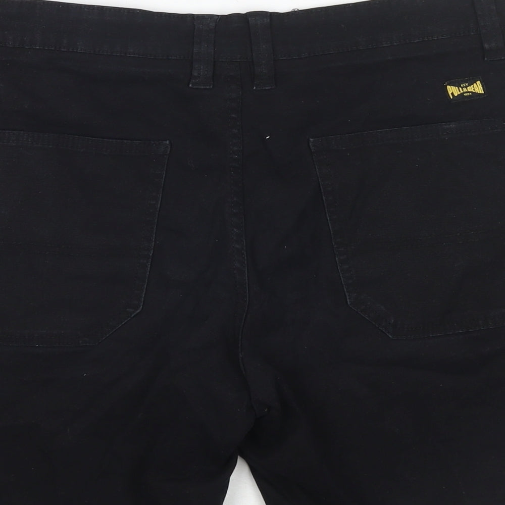 Pull&Bear Mens Black Cotton Bermuda Shorts Size 32 in L8 in Regular Zip