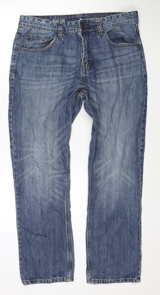 TU Mens Blue Cotton Straight Jeans Size 36 in L30 in Regular Zip