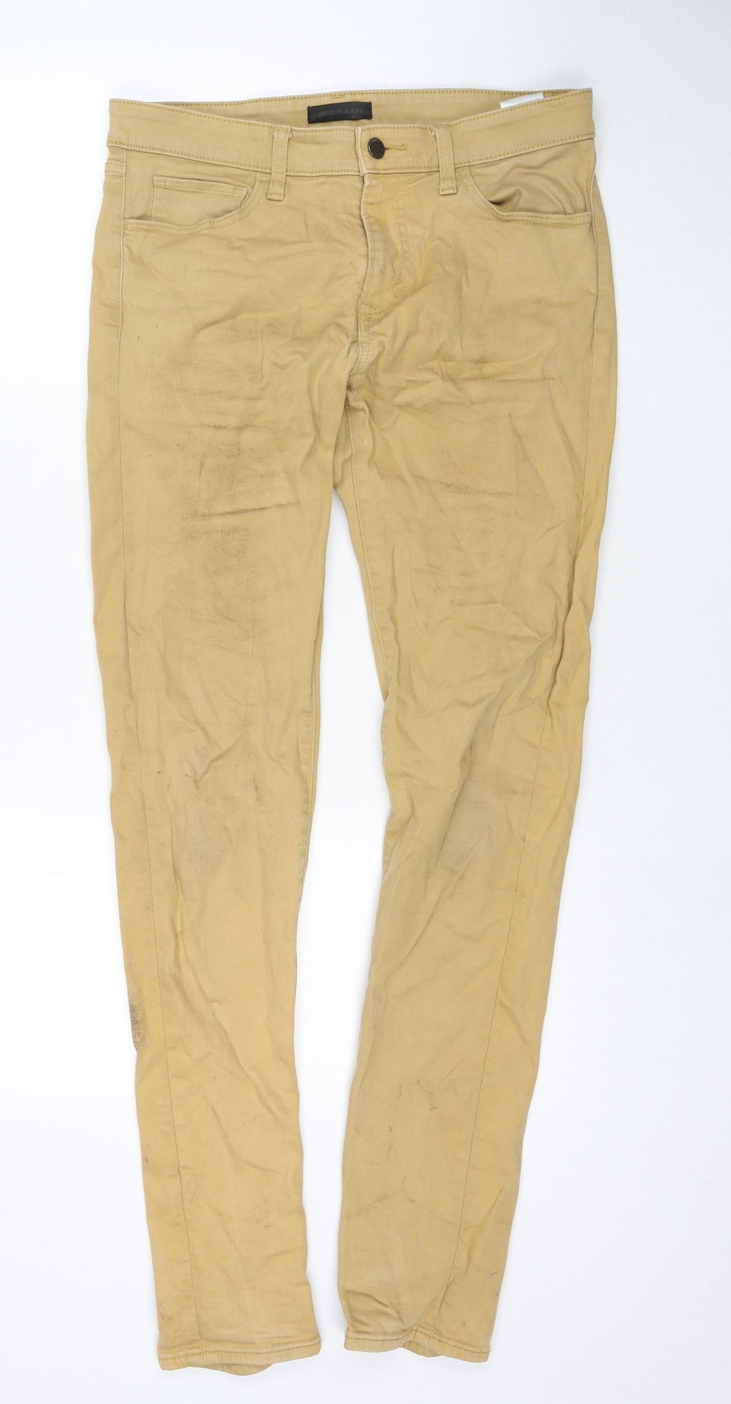 Uniqlo Mens Beige Cotton Skinny Jeans Size 30 in L34 in Regular Zip