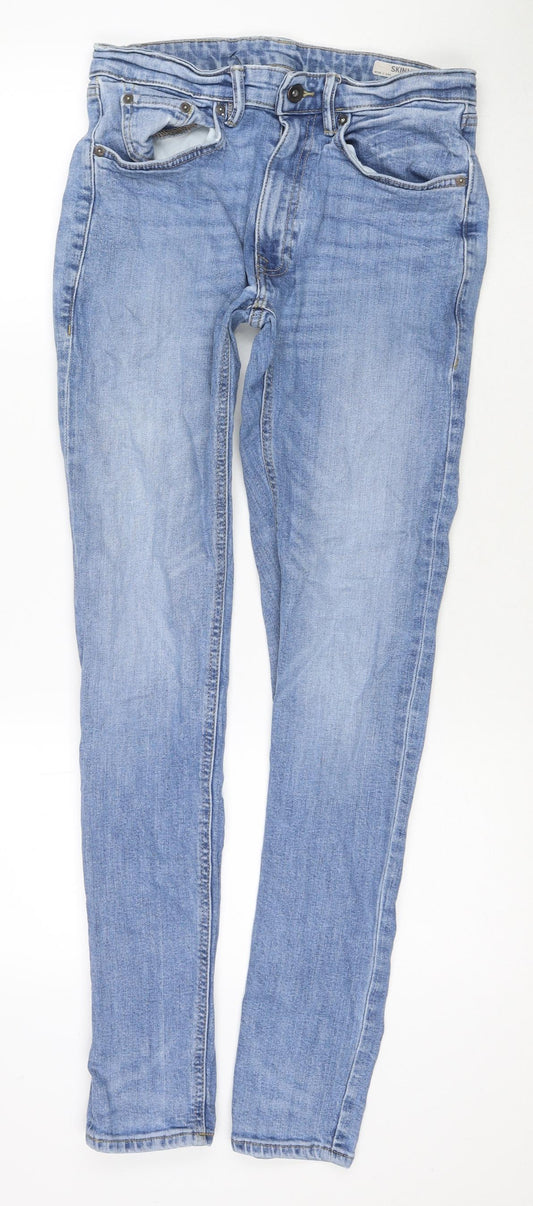 Marks and Spencer Mens Blue Cotton Skinny Jeans Size 28 in L30 in Regular Zip