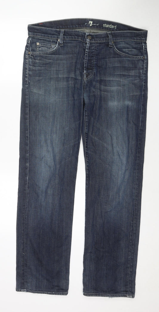 7 For All Mankind Mens Blue Cotton Straight Jeans Size 36 in L30 in Regular Zip