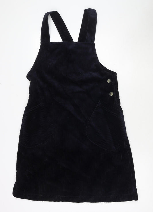 Brora Womens Blue Cotton Pinafore/Dungaree Dress Size 10 Square Neck Button