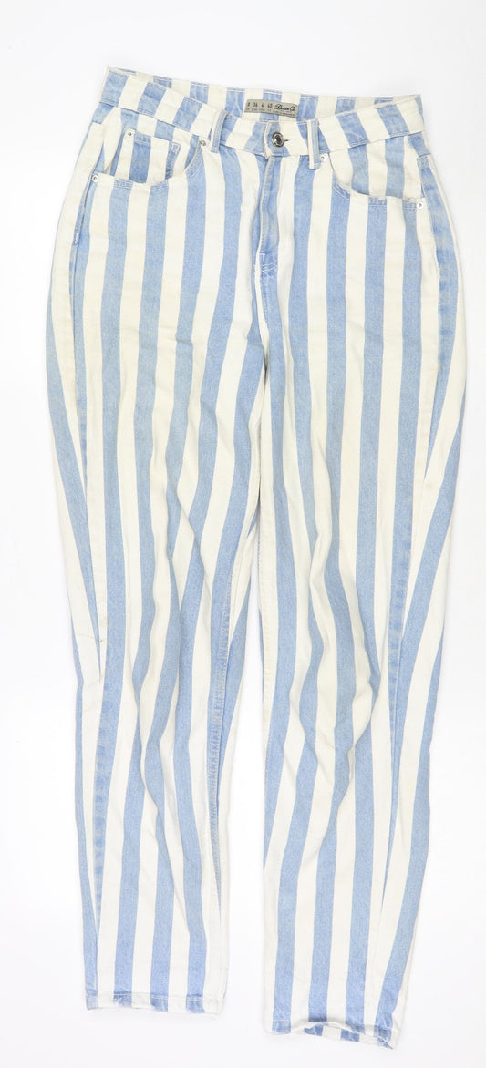 Denim & Co. Womens Blue Striped Cotton Straight Jeans Size 8 L29 in Regular Zip