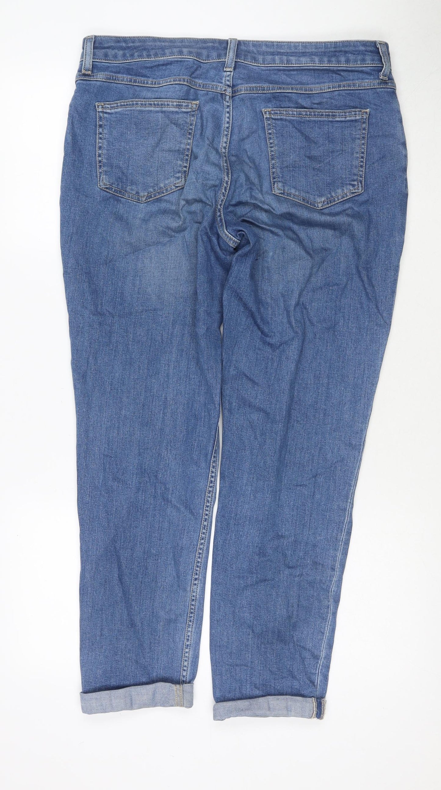 Marks and Spencer Womens Blue Cotton Tapered Jeans Size 12 L27 in Regular Zip