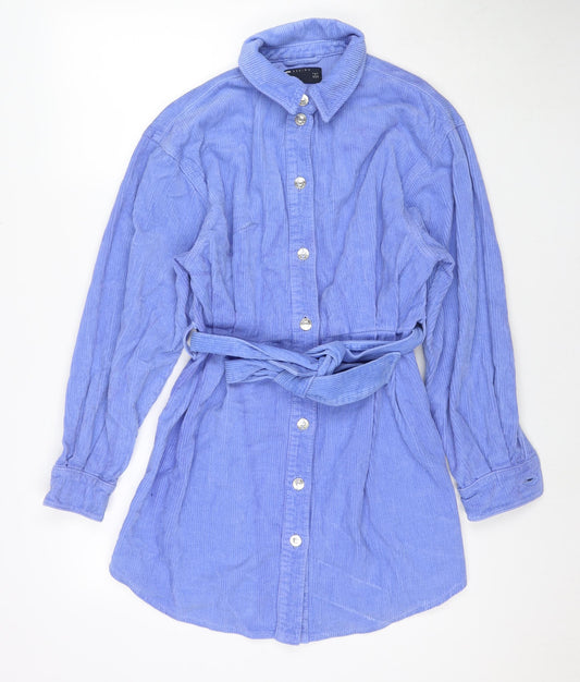 ASOS Womens Blue Cotton Shirt Dress Size 8 Collared Button