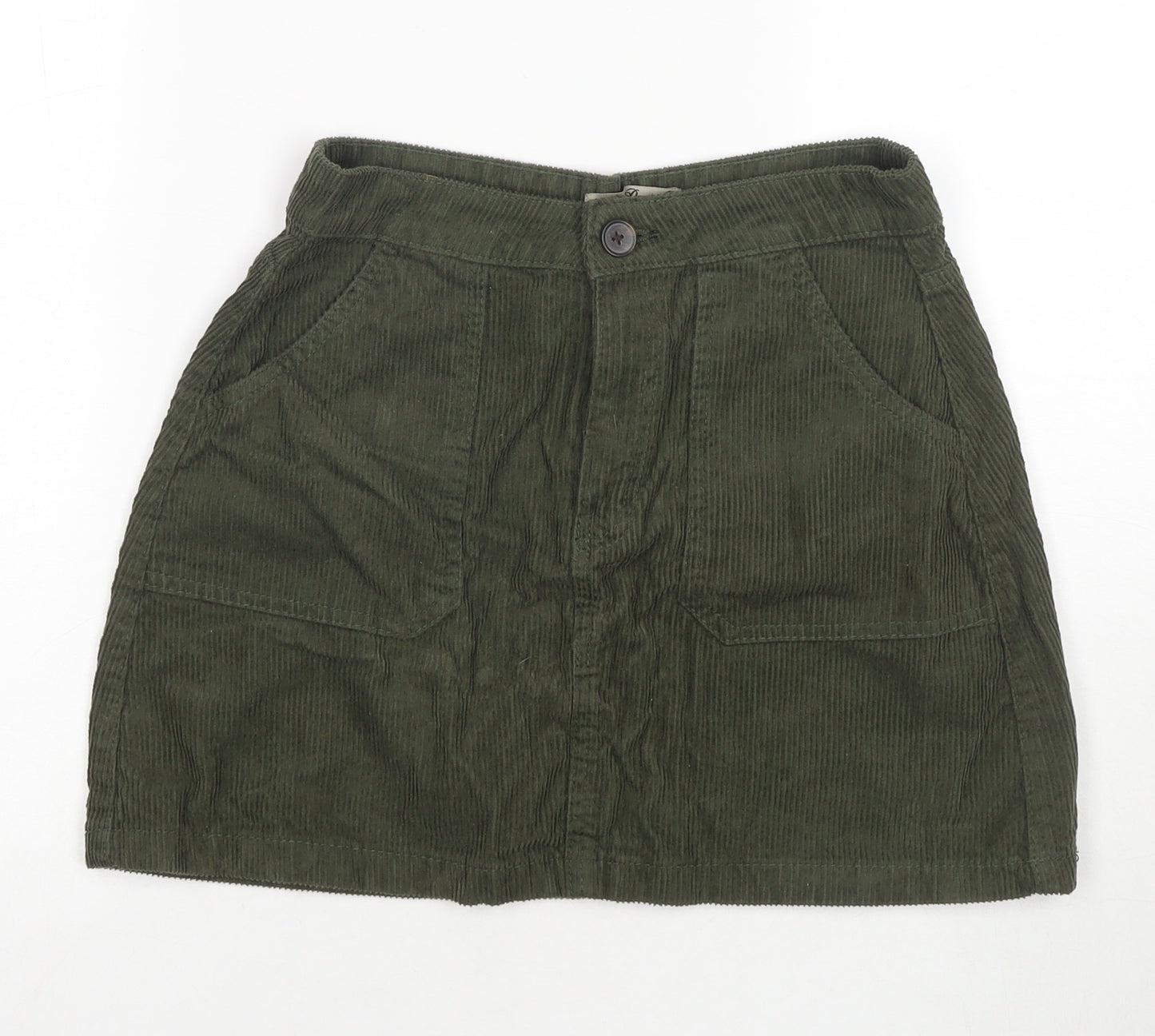 Denim & Co. Womens Green Cotton A-Line Skirt Size 10 Zip