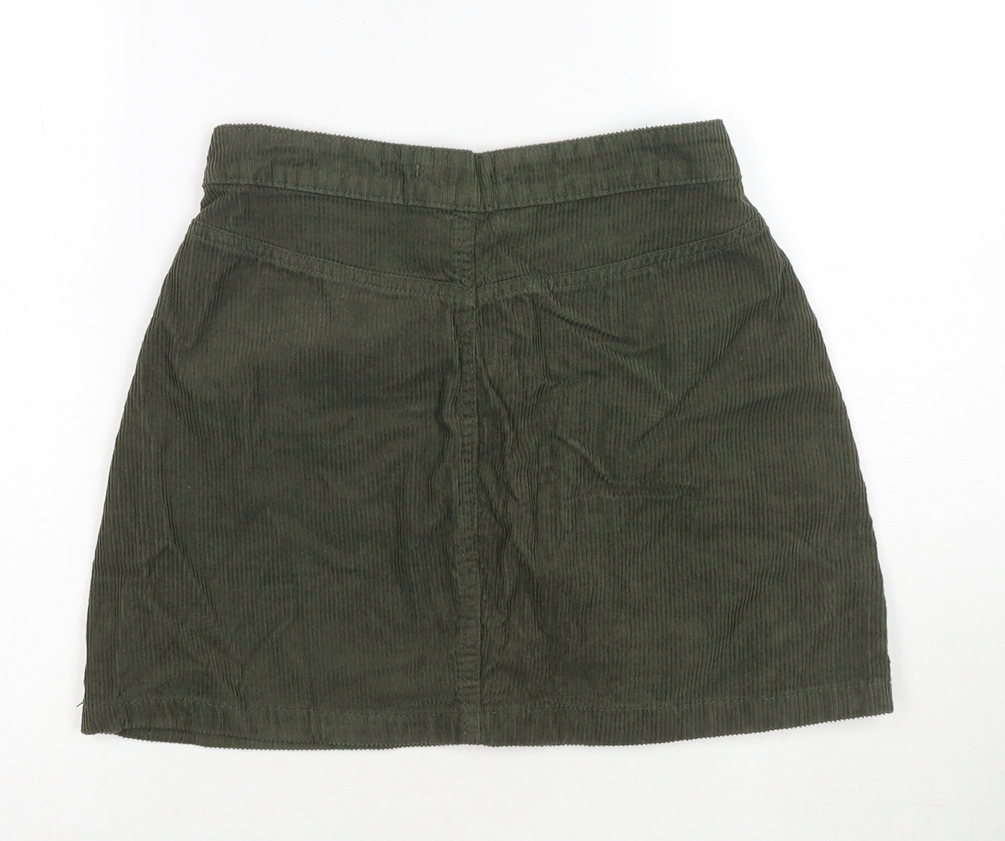 Denim & Co. Womens Green Cotton A-Line Skirt Size 10 Zip