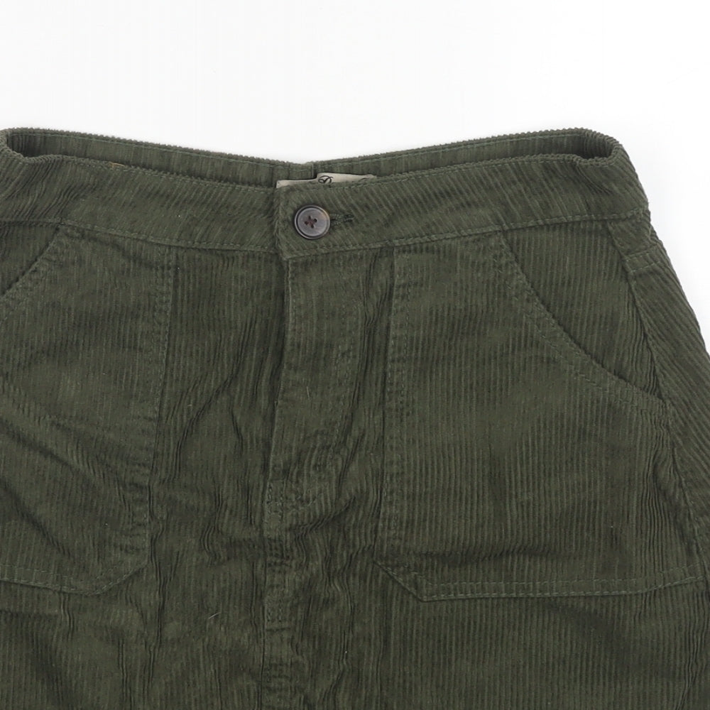 Denim & Co. Womens Green Cotton A-Line Skirt Size 10 Zip