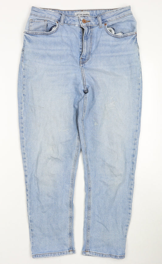 New Look Womens Blue Cotton Straight Jeans Size 14 L26 in Regular Zip