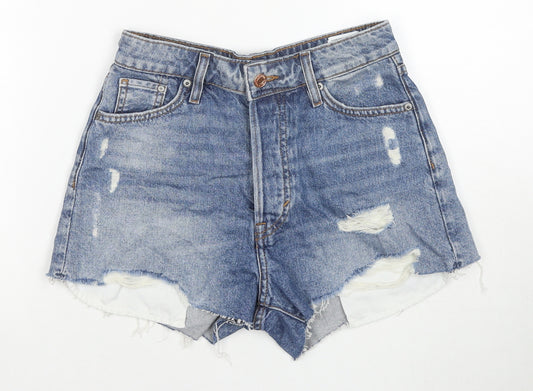 H&M Womens Blue Cotton Cut-Off Shorts Size 6 L3 in Regular Zip - Distressed