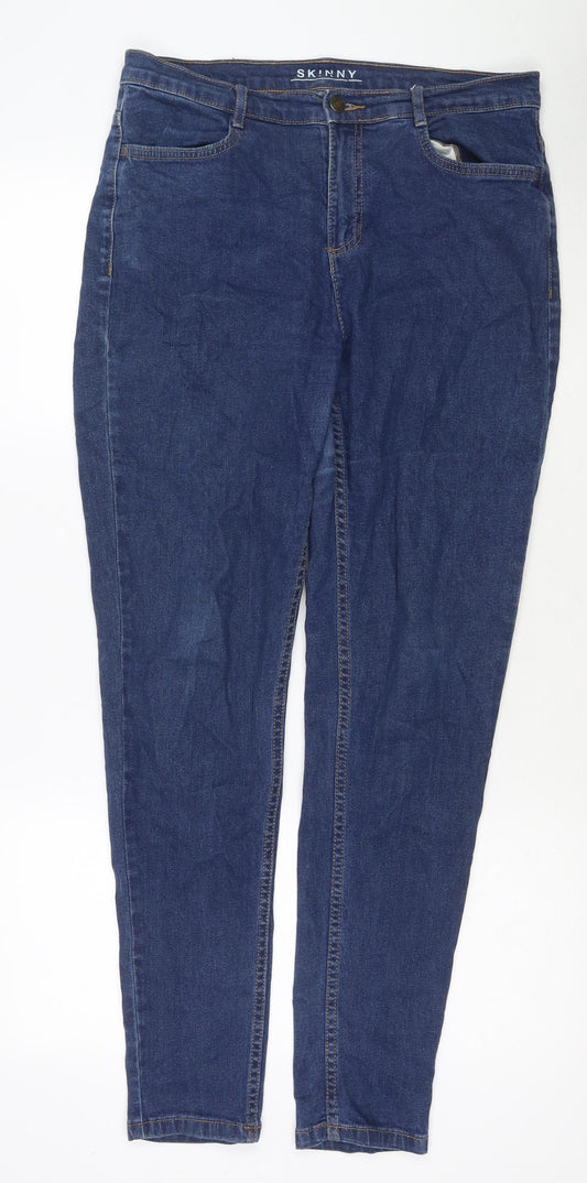 Marks and Spencer Womens Blue Cotton Skinny Jeans Size 12 L30 in Regular Zip