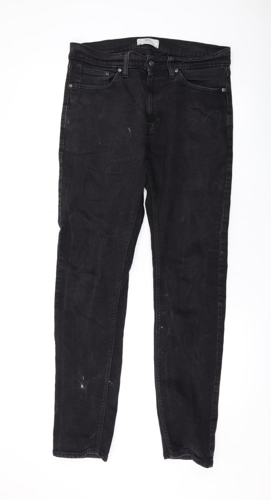 Marks and Spencer Mens Black Cotton Straight Jeans Size 32 in L30 in Regular Zip