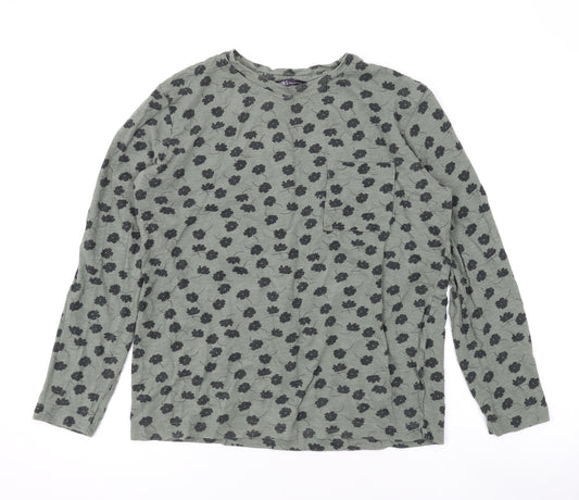 Marks and Spencer Womens Green Floral Cotton Basic Blouse Size 8 Round Neck