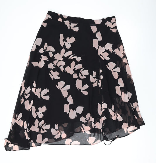 Mint Velvet Womens Black Floral Polyester Swing Skirt Size 12 Zip