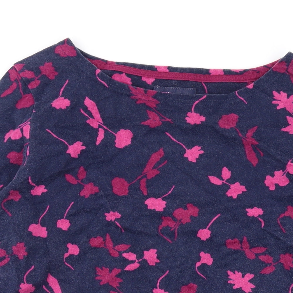 Joules Womens Purple Floral Cotton Basic T-Shirt Size 12 Boat Neck