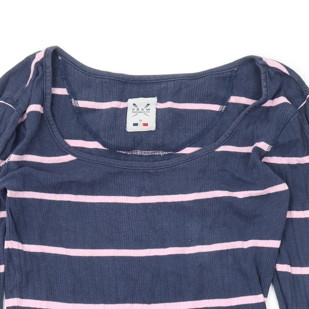 Crew Clothing Womens Blue Striped Cotton Basic T-Shirt Size 10 Scoop Neck