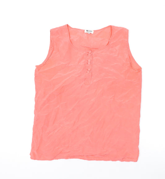 Milano Womens Pink Silk Basic T-Shirt Size 10 Scoop Neck