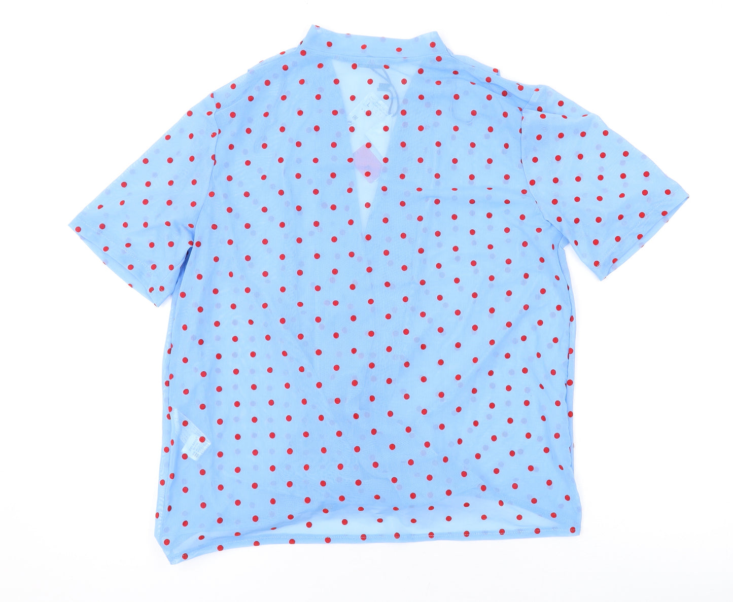 Zara Womens Blue Polka Dot Polyester Basic T-Shirt Size L V-Neck