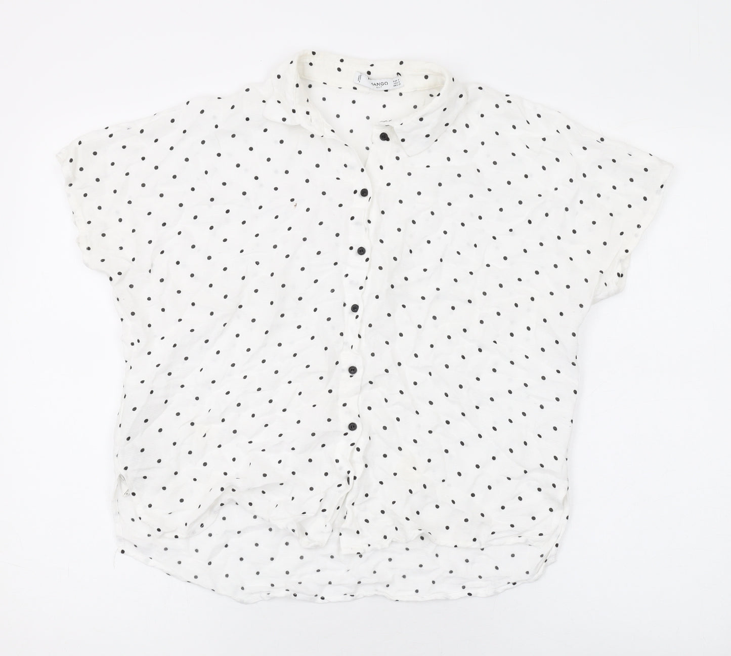 Mango Womens White Polka Dot Viscose Basic Blouse Size S Collared