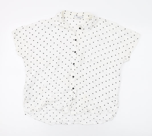 Mango Womens White Polka Dot Viscose Basic Blouse Size S Collared