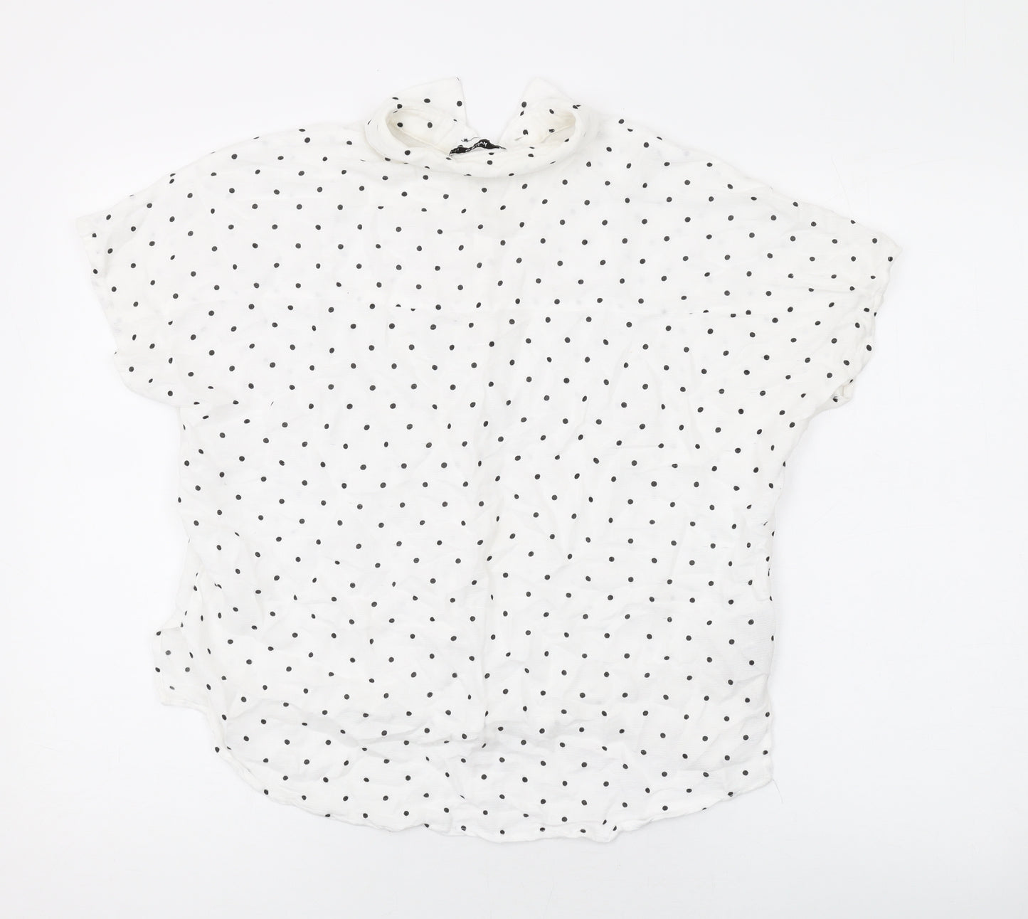 Mango Womens White Polka Dot Viscose Basic Blouse Size S Collared