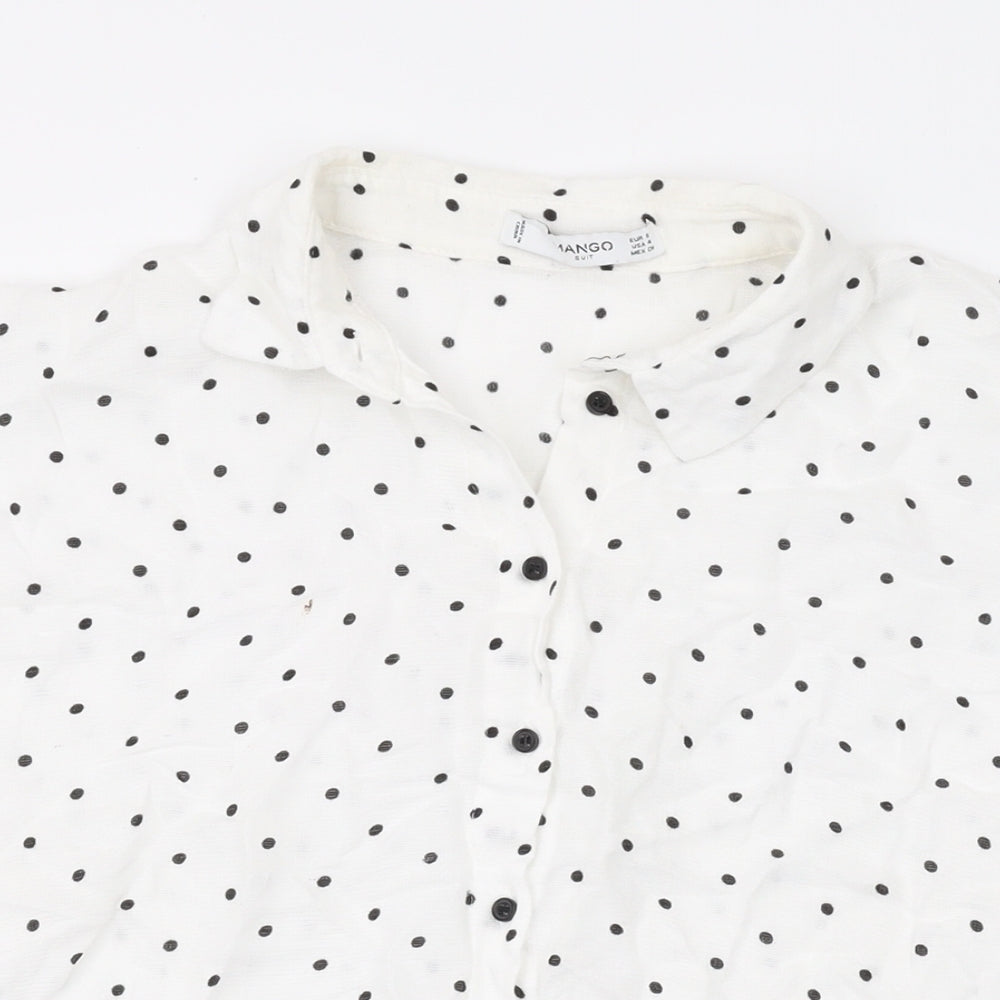 Mango Womens White Polka Dot Viscose Basic Blouse Size S Collared